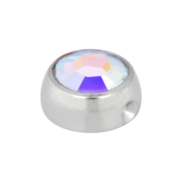 Accesorio de piercing de titanio plateado con cristal Aurora Boreale brillante sobre fondo blanco