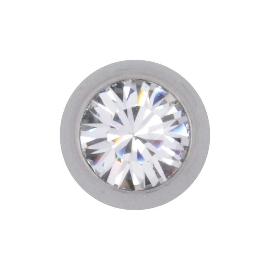 Accesorio Titan Highline con cristal claro Accesorio de piercing de titanio plateado con cristal claro facetado sobre fondo blanco