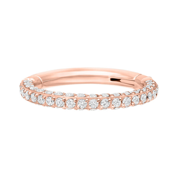 Clicker rosegold con cristales, grosor 1,2 mm, diámetro interno 6,0 mm sobre fondo blanco