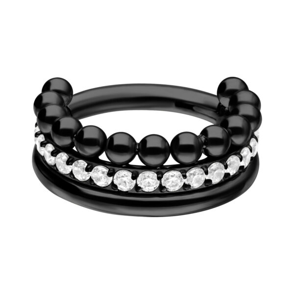 Aro de titanio negro con bisagra y cristales blancos, 12 mm, sobre fondo blanco