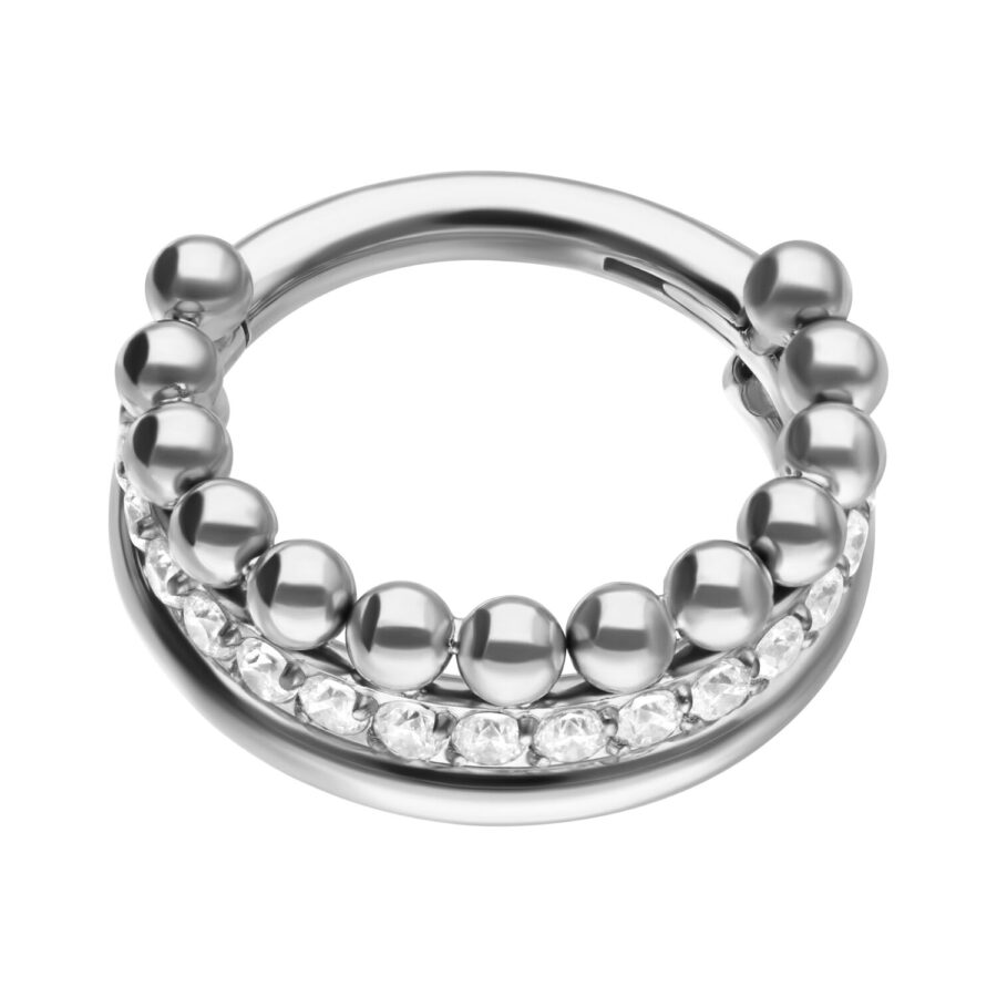 Triple Bubble Crystal Clicker plateado con cristales, 12 mm