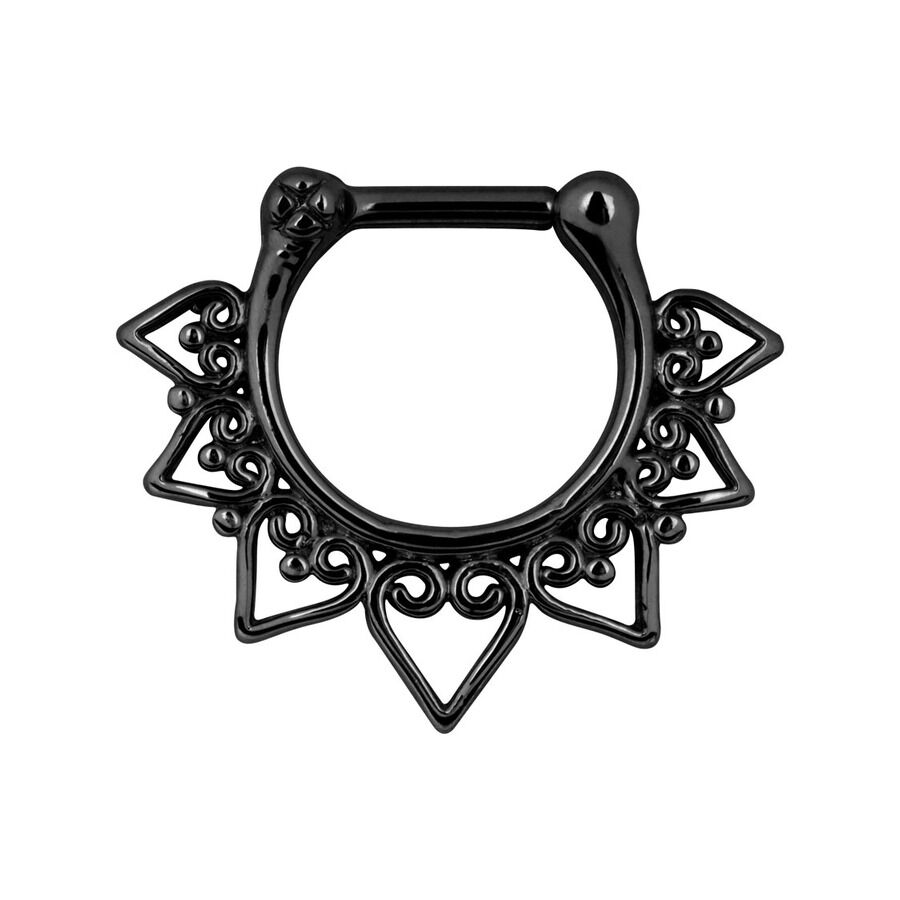 Clicker para septum negro de acero quirúrgico con puntas decorativas