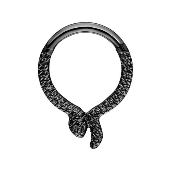 Clicker Serpentes negro de titanio con diseño de serpiente sobre fondo blanco