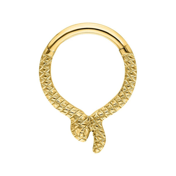 Aro Clicker dorado en forma de serpiente sobre fondo blanco