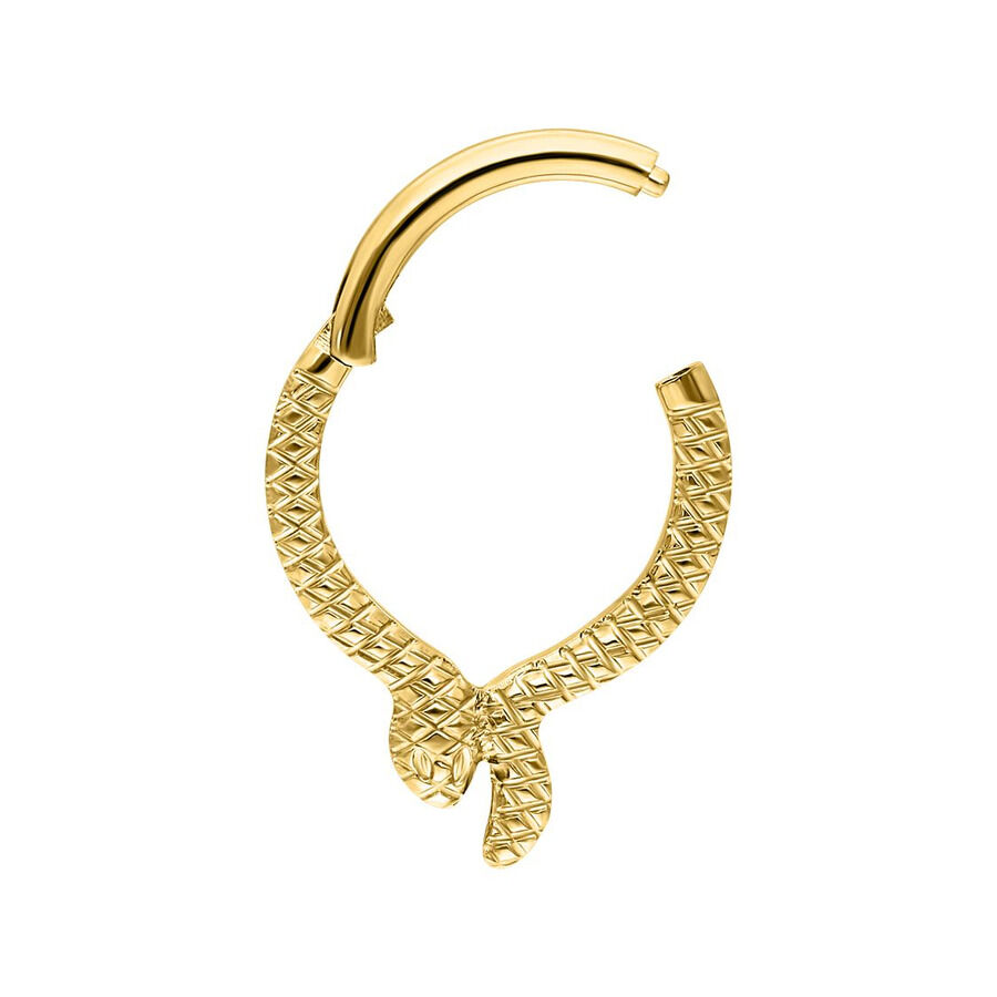 Clicker Serpentes dorado de titanio Clicker Serpentes dorado de titanio con diseño de serpiente sobre fondo blanco