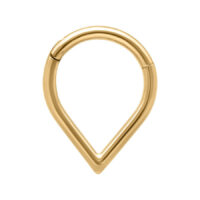 Aro Clicker Teardrop Dorado 8mm Aro Clicker Teardrop dorado de titanio sobre fondo blanco