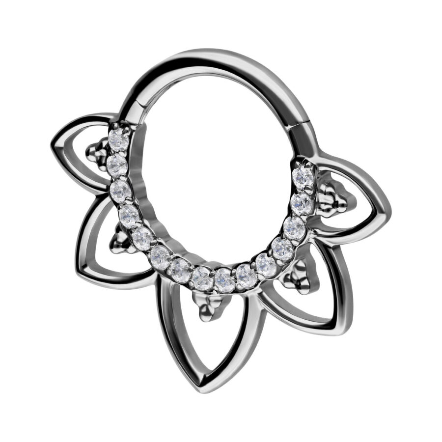 Clicker para septum de titanio plateado con cristales claros