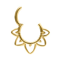 Clicker de Septum Oriental Dorado Clicker de septum dorado con diseño oriental sobre fondo blanco