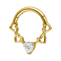 Clicker de Septum Corazones de Cristal Dorado Clicker de septum dorado con cristal en forma de corazón sobre fondo blanco