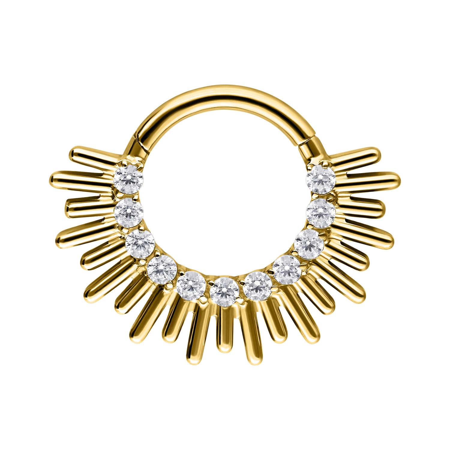 Clicker de Septum dorado con cristales en forma de rayos sobre fondo blanco