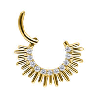 Clicker de septum dorado con diseño en forma de rayos y piedras de circonita