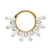 Clicker de Septum Dorado Crystal Sunray con Cristales Clicker de septum dorado con cristales brillantes sobre fondo blanco