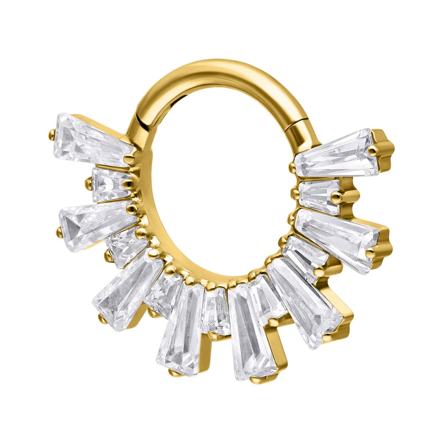 Clicker de Septum Dorado Crystal Sunray Clicker de septum dorado con cristales brillantes sobre fondo blanco
