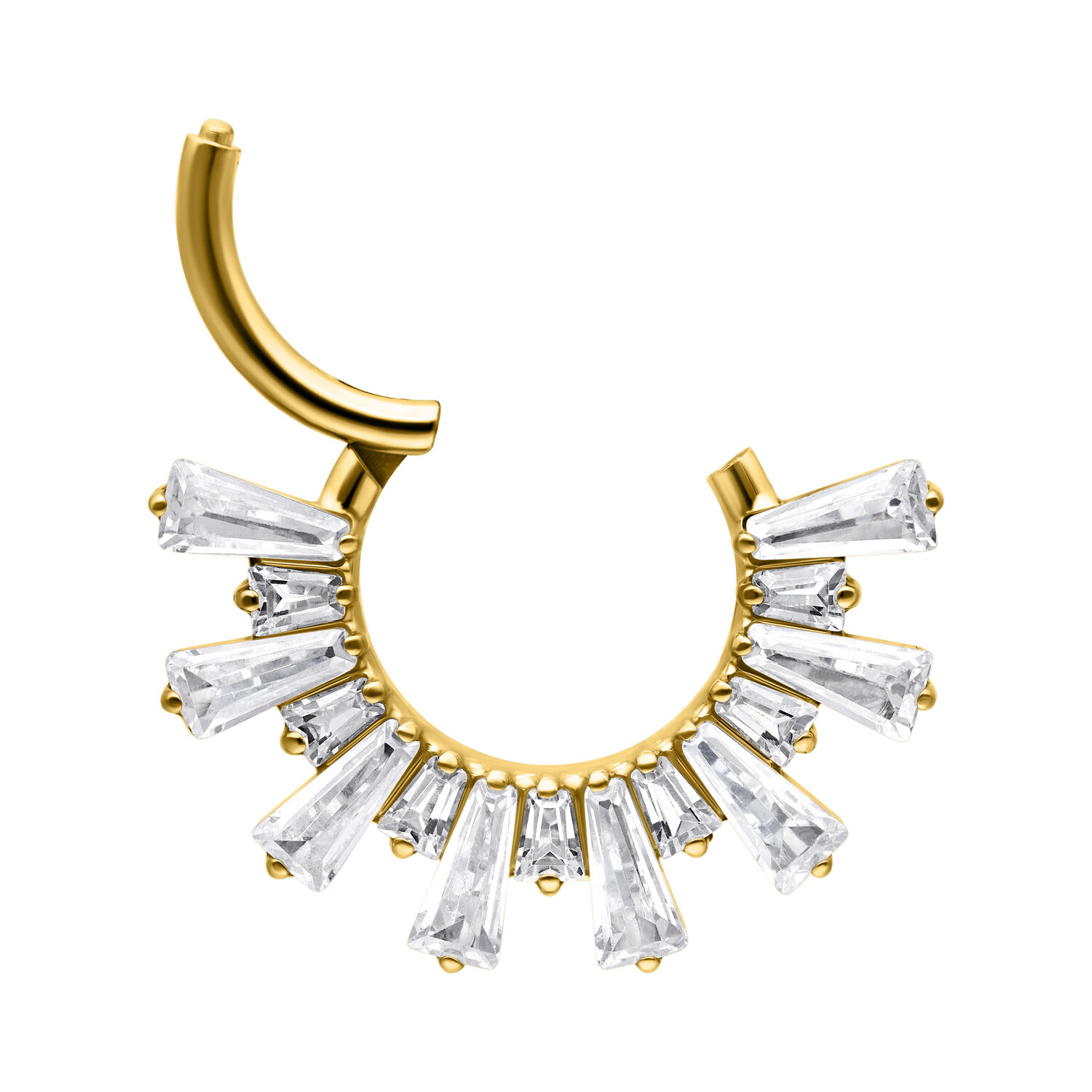 Clicker de septum dorado Crystal Sunray Clicker de septum dorado con decoración de cristal sobre fondo blanco