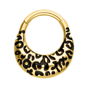 Clicker de septum dorado con estampado de leopardo, 8,0 mm de diámetro interno, sobre fondo blanco