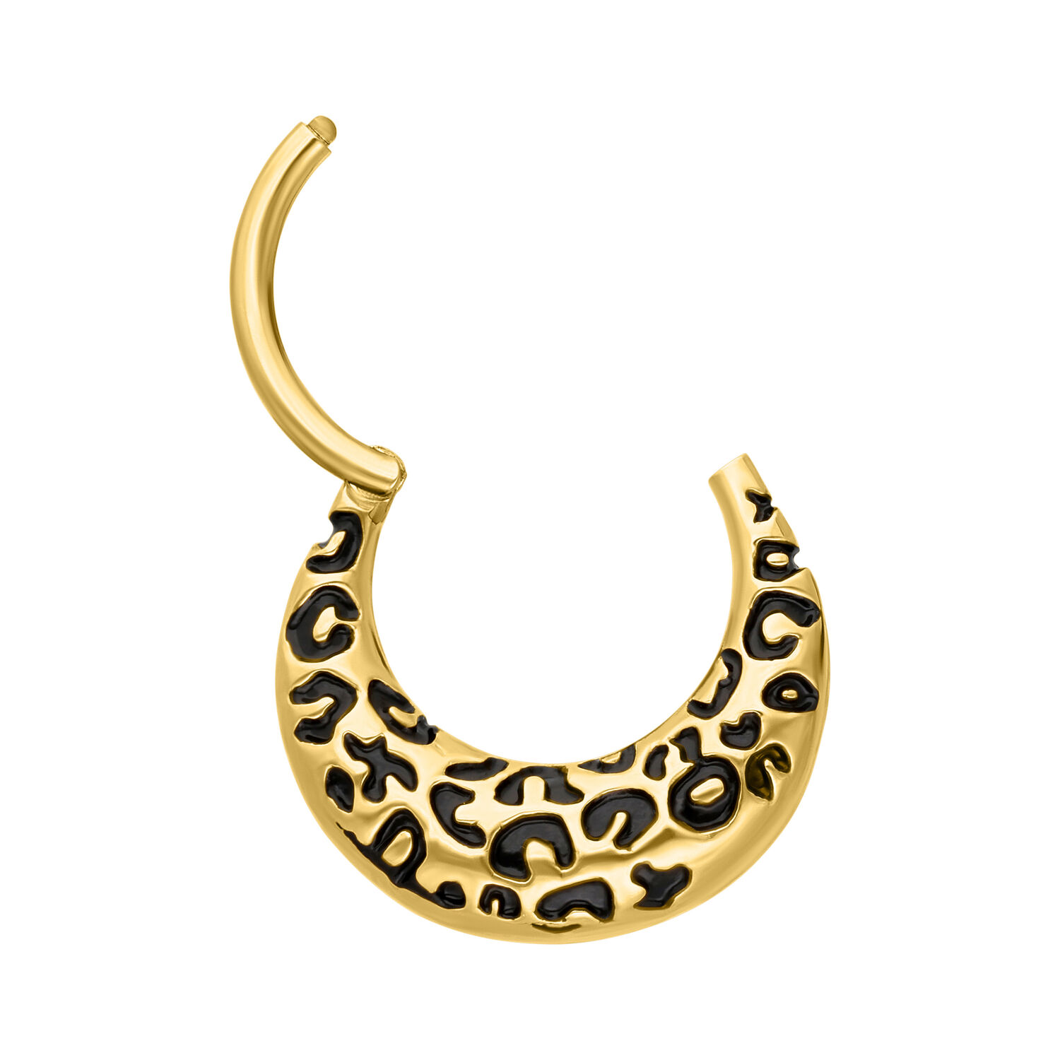 Clicker de Septum de Leopardo Dorado de Titanio Clicker de septum dorado con estampado de leopardo sobre fondo blanco
