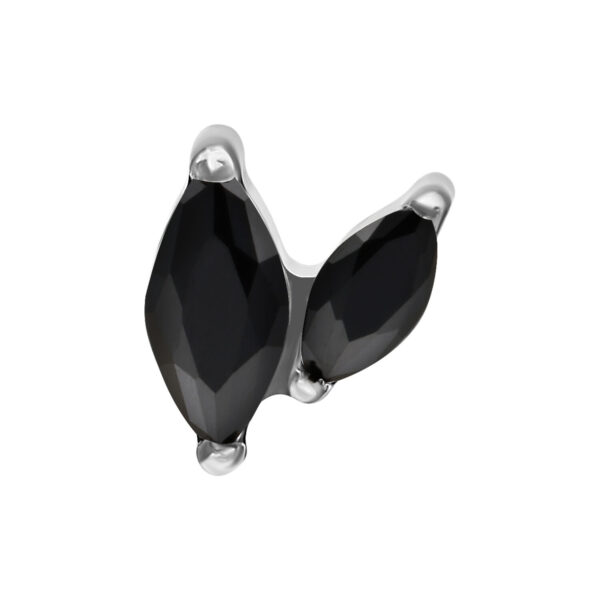 Doble accesorio Marquise con cristales negros sobre metal plateado