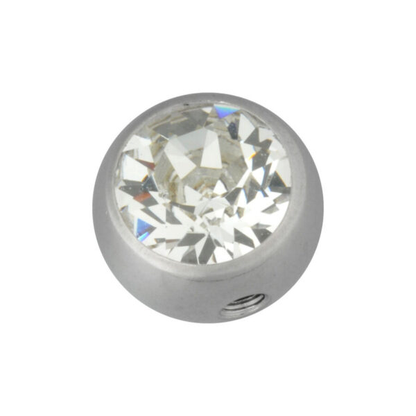 Accesorio de piercing plateado con cristal claro, bola de 8 mm
