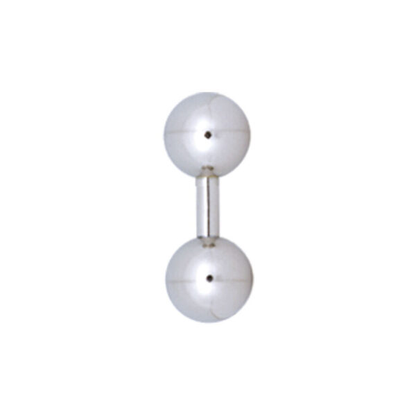 Barbell de titanio plateado con dos bolas sobre fondo blanco