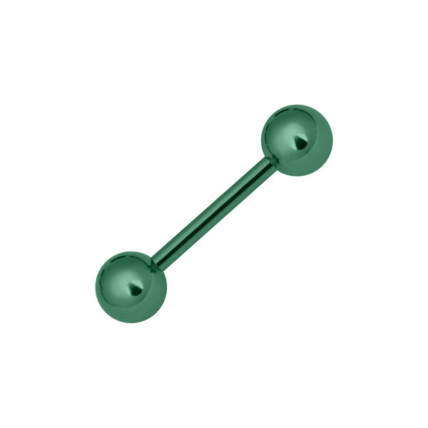 Barbell de titanio verde oscuro con dos bolas sobre fondo blanco