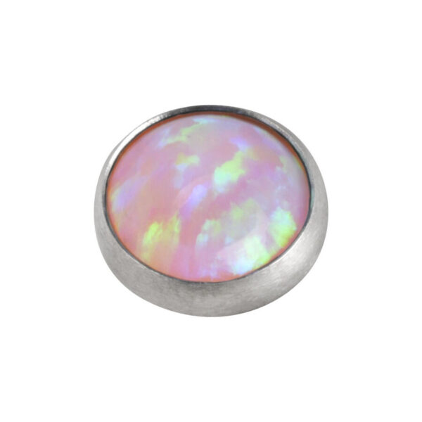 Pieza de opal sintético rosa, 3 mm, en titanio plateado.