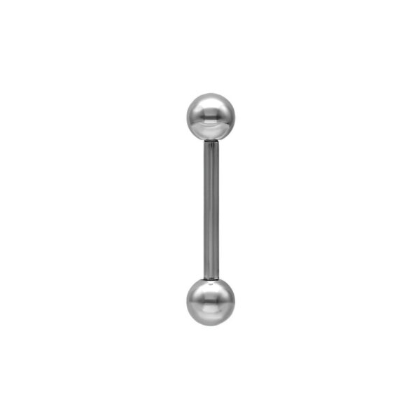 Barbell de titanio plateado con grosor de 1,2 mm y bolas de 3,0 mm sobre fondo blanco