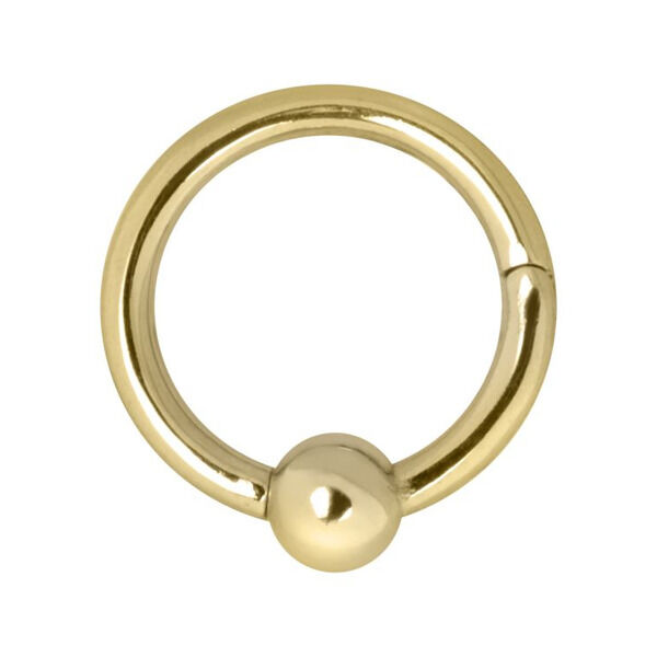 Clicker de Anillo de Cierre con Bola Dorada de acero quirúrgico, 7mm de diámetro interno, sobre fondo blanco