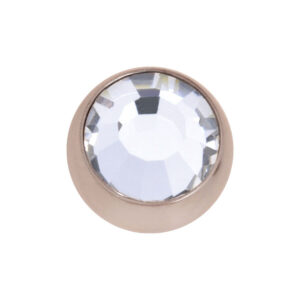 Bola de oro rosa con cristal claro, tamaño 4mm sobre fondo blanco