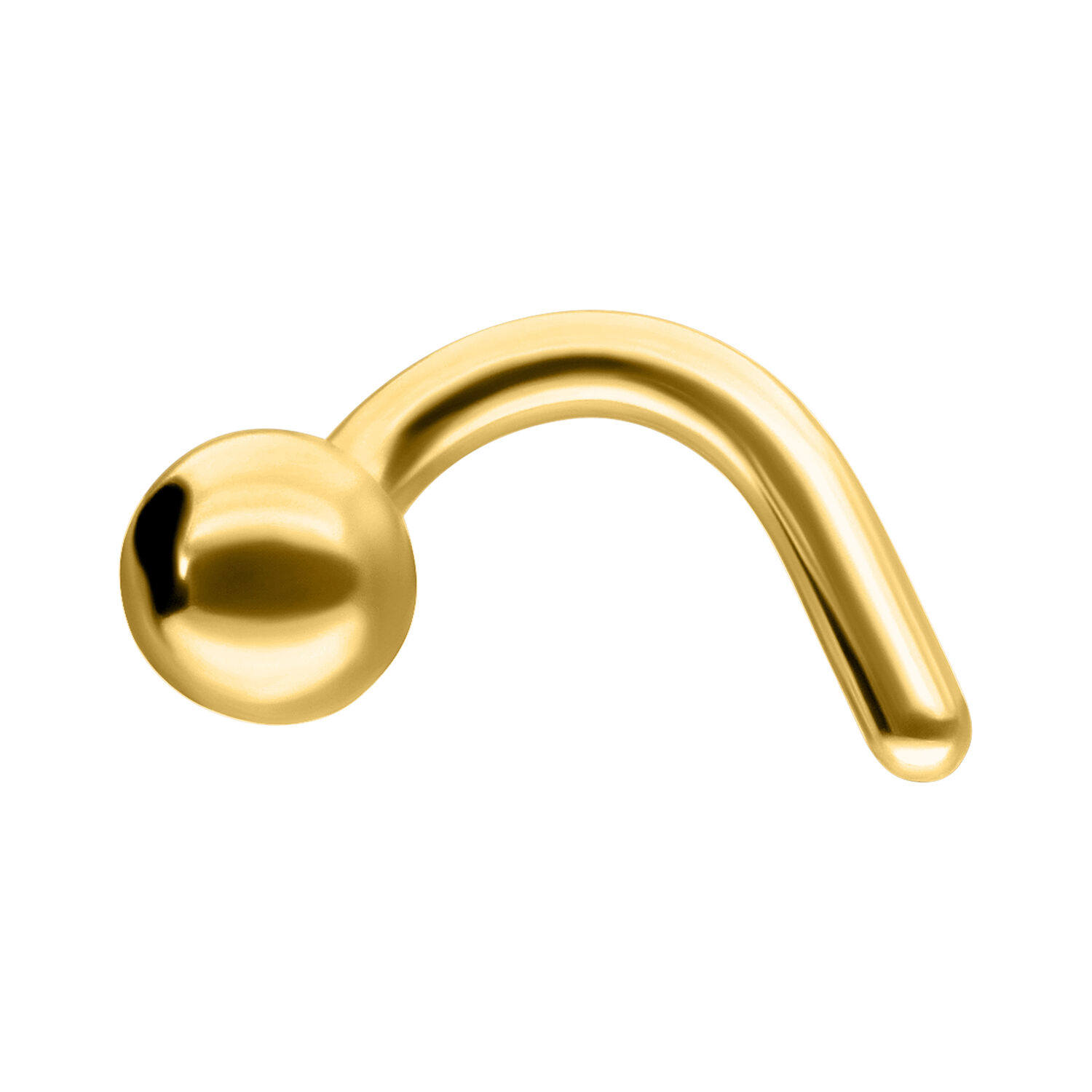 Nasenstecker Semisphere Zlata aus Gold Goldener Nasenstecker mit gebogener Form auf weißem Hintergrund