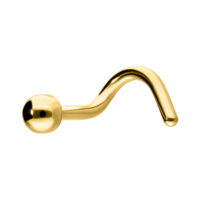 Piercing nasal semiesfera dorado de titanio Piercing nasal dorado en forma curva sobre fondo blanco
