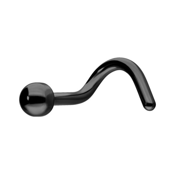 Piercing de nariz curvado de titanio negro sobre fondo blanco
