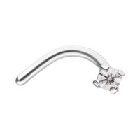 Piercing de nariz plateado con cristal Piercing de nariz plateado de acero quirúrgico con cristal transparente sobre fondo blanco