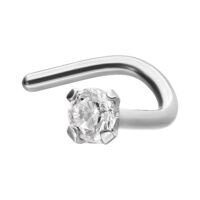 Piercing de nariz plateado con cristal transparente sobre fondo blanco