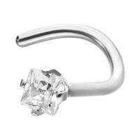 Piercing nasal de plata de acero quirúrgico con cristal cuadrado