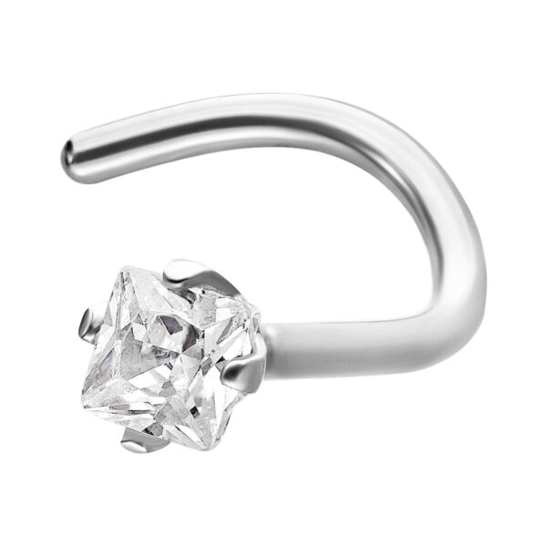 Piercing nasal de plata de acero quirúrgico con cristal cuadrado