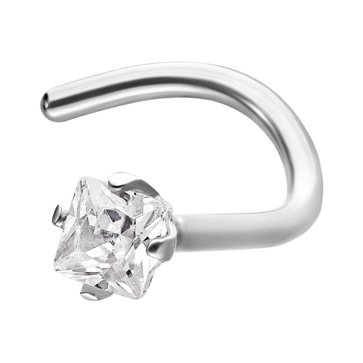 Piercing nasal de plata de acero quirúrgico con cristal cuadrado