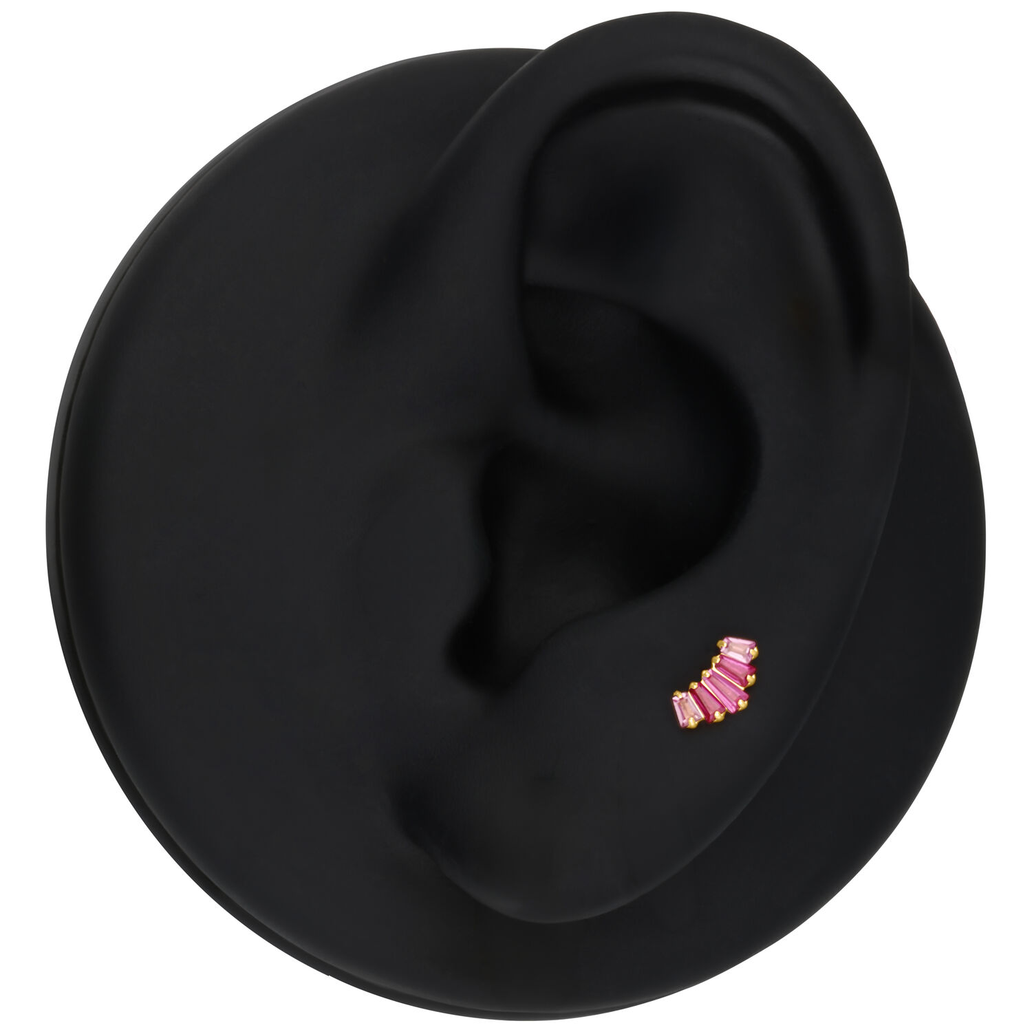 Accesorio Rojo Baguette para Piercing de Oreja Modelo de oreja negra con accesorio rojo baguette para piercing Push Fit