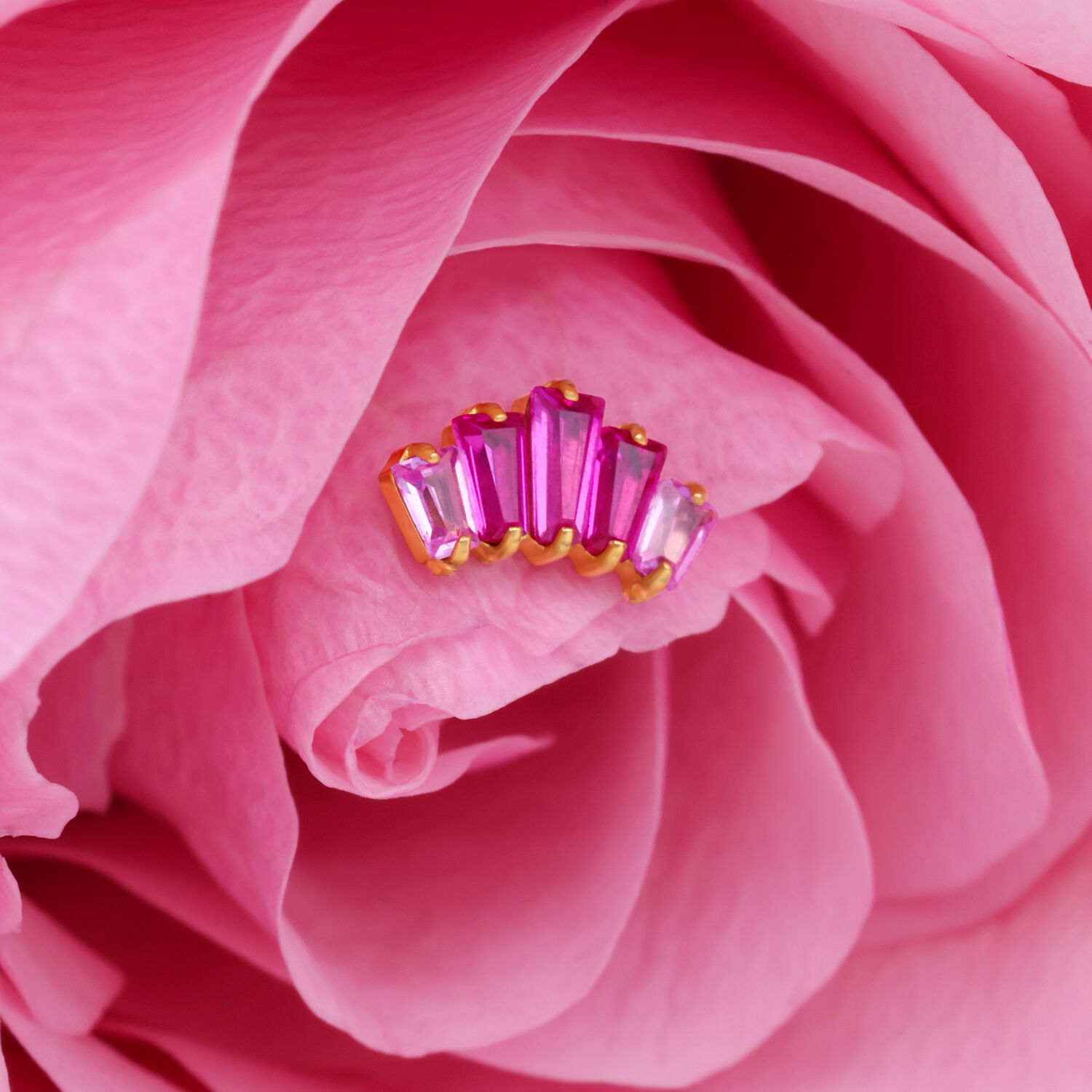 Accesorio Rosa Baguette con Diseño de Pétalos de Rosa Accesorio Rosa Baguette con detalles dorados sobre una rosa