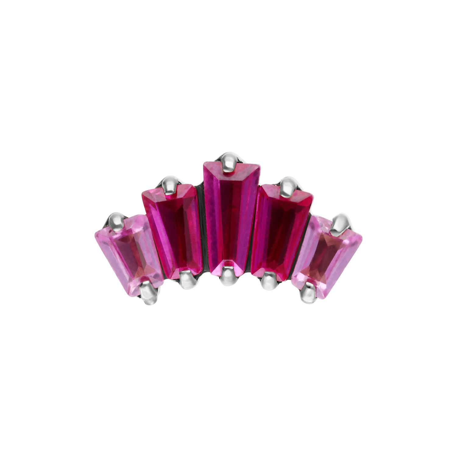 Ajuste de plata con cinco cristales baguette rojo rubí en fila