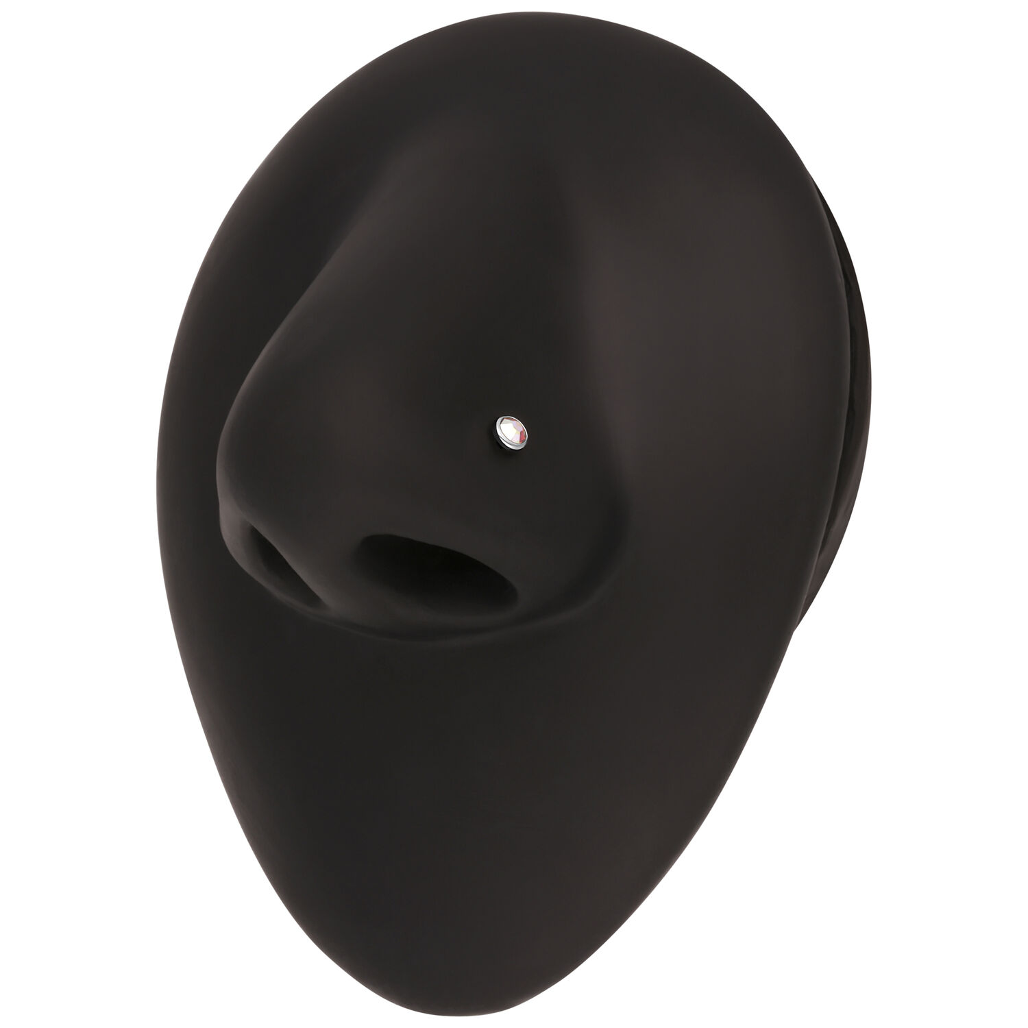 Piercing de nariz negro con cristal Piercing de nariz negro y ovalado con cristal pequeño, sobre fondo de estudio blanco