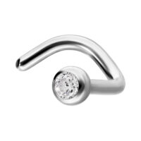 Silberner Nasenstecker aus Titan mit klarem Kristall, gebogener Form