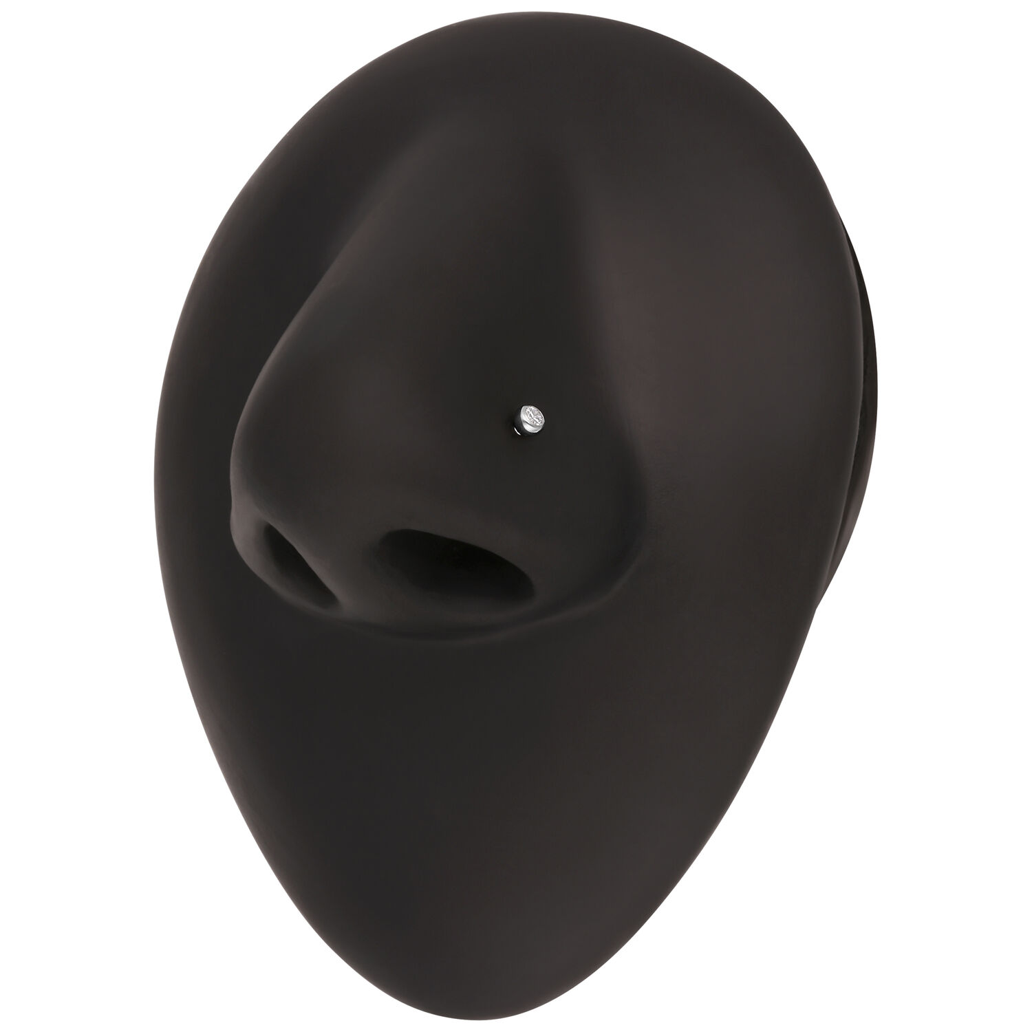 Piercing de nariz negro con piedra transparente sobre fondo blanco