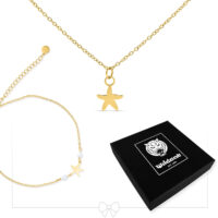 Collar y pulsera dorados con colgante de estrella de mar, caja Wildcat