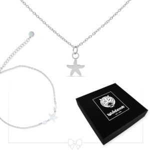 Juego de collar y tobillera de estrella de mar en plata con caja negra de Wildcat