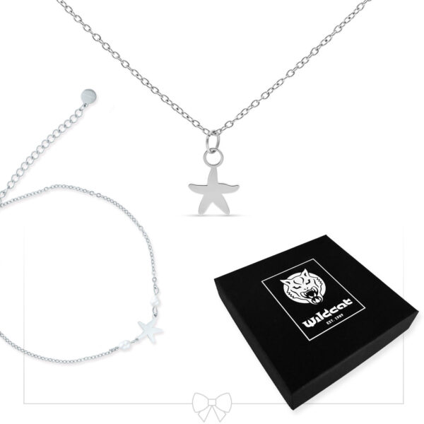 Juego de collar y tobillera de estrella de mar en plata con caja negra de Wildcat