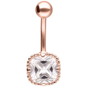 Bananabell de oro rosa con cristal claro cuadrado sobre fondo blanco
