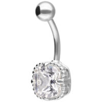 Banana Bell de plata con cristal cuadrado Banana Bell de plata con gran cristal cuadrado sobre fondo blanco