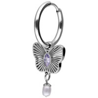 Pendiente de plata con colgante de mariposa y cristal lila, perla colgante