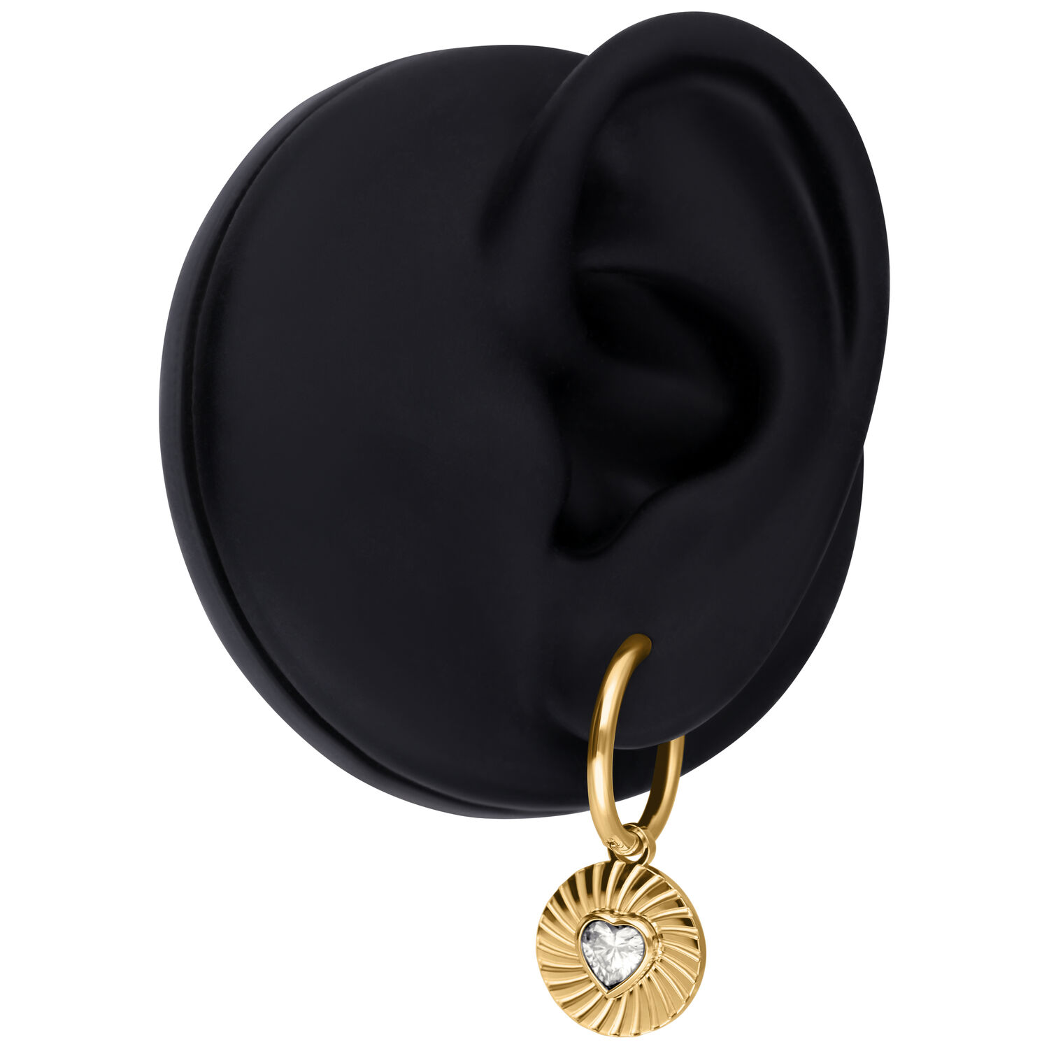 Pendientes de corazón dorado con cristal Pendiente dorado con colgante de corazón y cristal en modelo de oreja negra