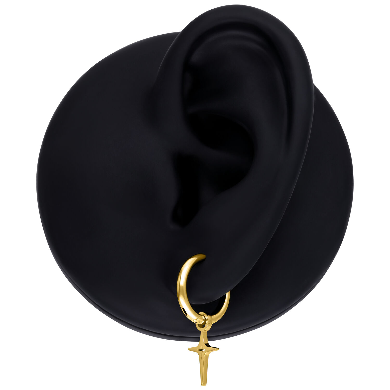 Pendientes Mini Polar Star Dorados Modelo de oreja negra con aro dorado en forma de estrella